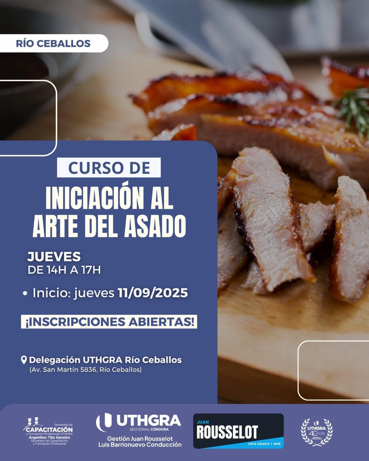 Nuevo curso en UTHGRA Córdoba: "Iniciación al Arte del Asado" en Río Ceballos